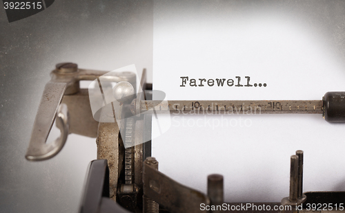 Image of Farewell typed words on a Vintage Typewriter