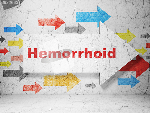 Image of Health concept: arrow with Hemorrhoid on grunge wall background