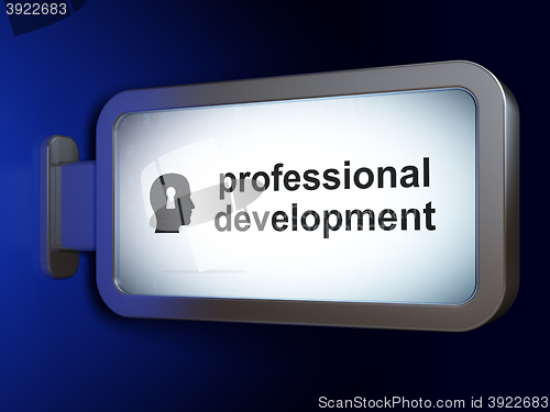Image of Education concept: Professional Development and Head With Keyhole on billboard background