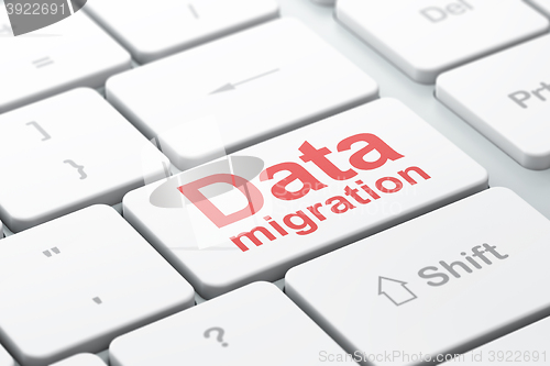Image of Information concept: Data Migration on computer keyboard background