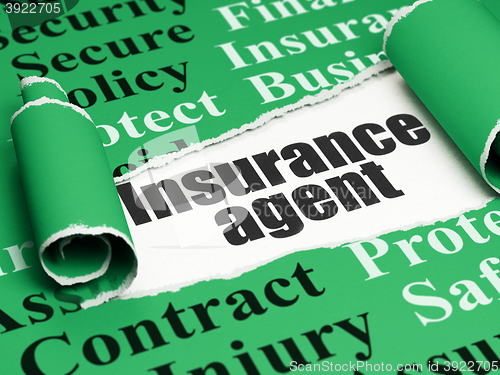 Image of Insurance concept: black text Insurance Agent under the piece of  torn paper