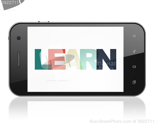 Image of Studying concept: Smartphone with Learn on  display
