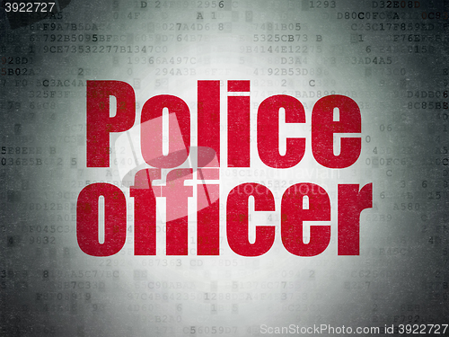 Image of Law concept: Police Officer on Digital Data Paper background