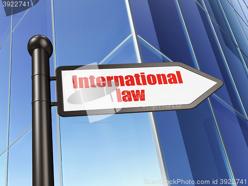 Image of Political concept: sign International Law on Building background