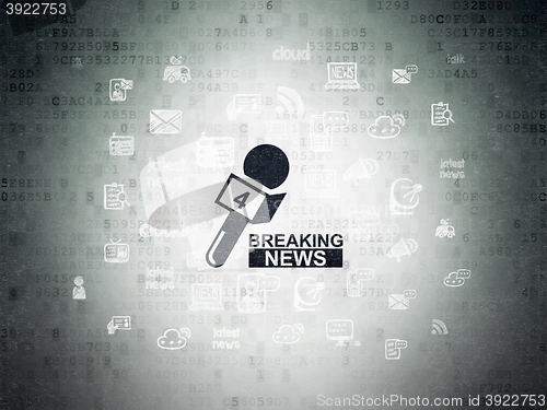 Image of News concept: Breaking News And Microphone on Digital Data Paper background