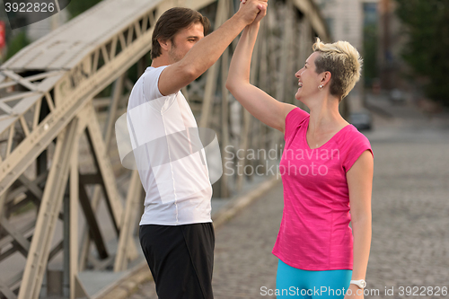 Image of couple congratulate and happy to finish