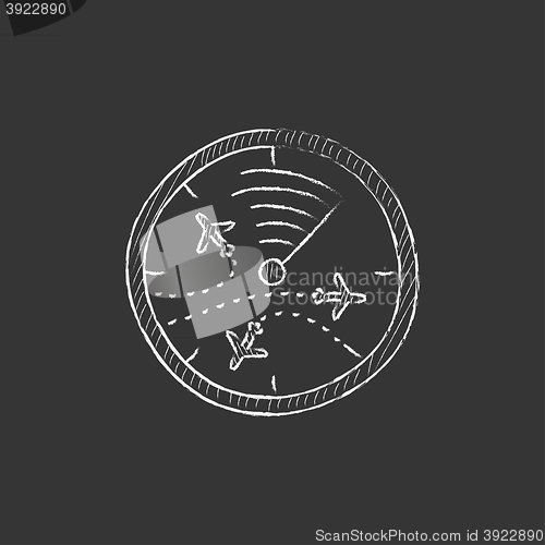 Image of Radar screen with planes. Drawn in chalk icon.