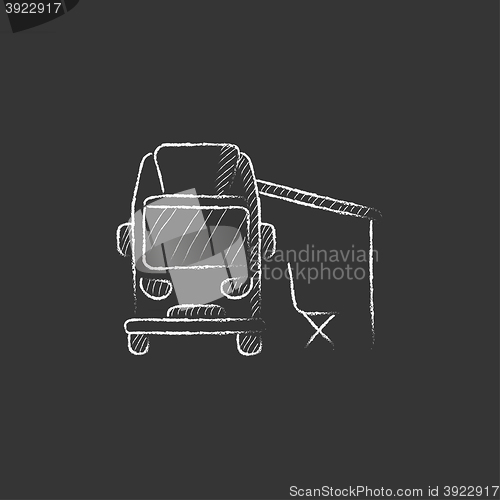 Image of Motorhome with tent. Drawn in chalk icon.