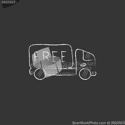 Image of Free delivery truck. Drawn in chalk icon.