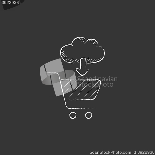 Image of Online shopping. Drawn in chalk icon.