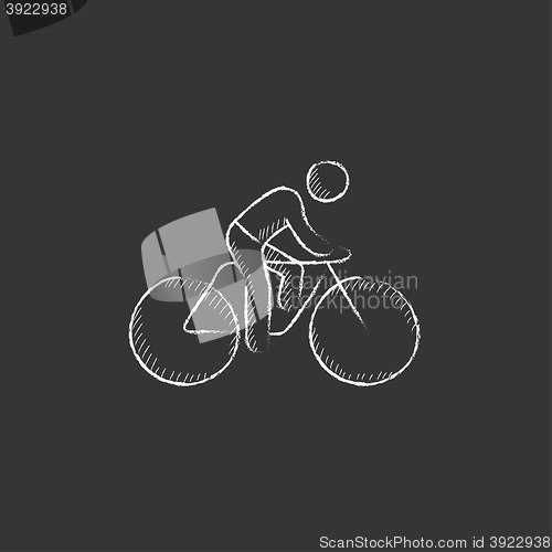 Image of Man riding  bike. Drawn in chalk icon.