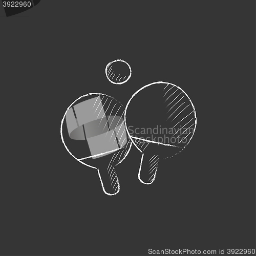 Image of Table tennis racket and ball. Drawn in chalk icon.