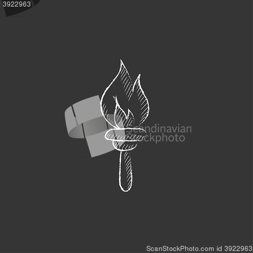 Image of Burning olympic torch. Drawn in chalk icon.
