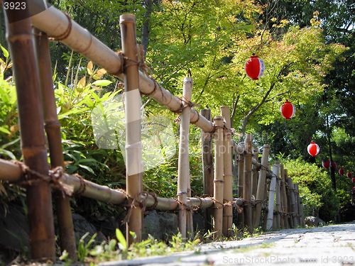 Image of Bamboo fence and papers lanterns