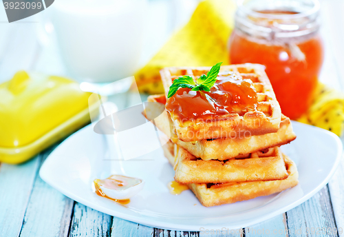 Image of waffles with apricot jam 