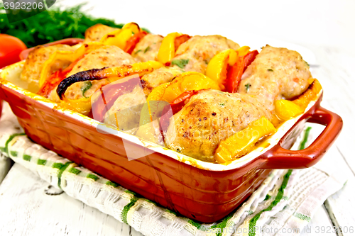 Image of Cutlets of turkey in roasting pan on napkin