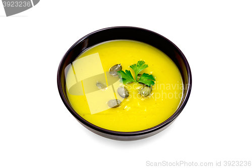 Image of Soup-puree pumpkin with parsley in bowl