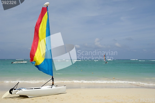 Image of Sailboat on caribbean beach