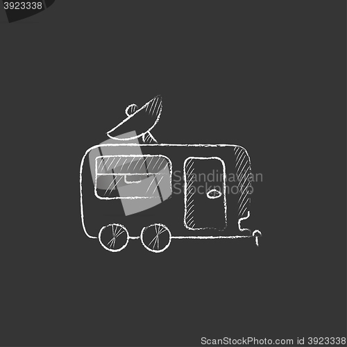 Image of Caravan with satellite dish. Drawn in chalk icon.