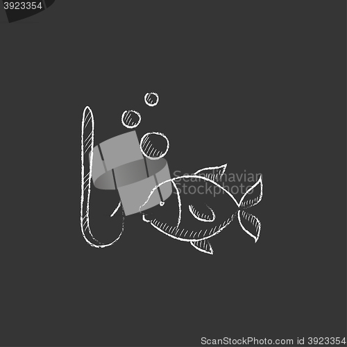 Image of Fish with hook. Drawn in chalk icon.