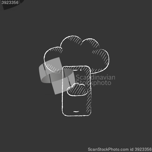 Image of Cloud computing. Drawn in chalk icon.