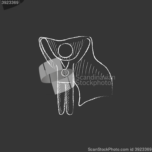 Image of Medalist standing with flag. Drawn in chalk icon.