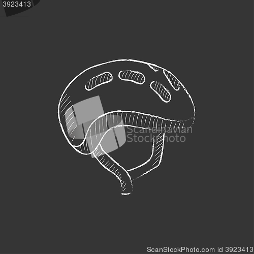 Image of Bicycle helmet. Drawn in chalk icon.