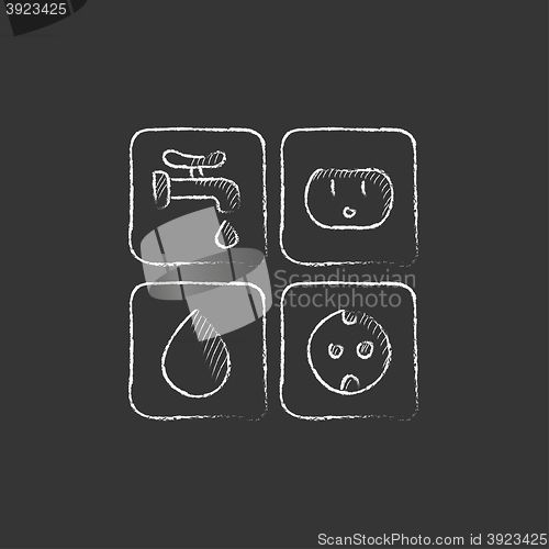 Image of Utilities signs electricity and water. Drawn in chalk icon.