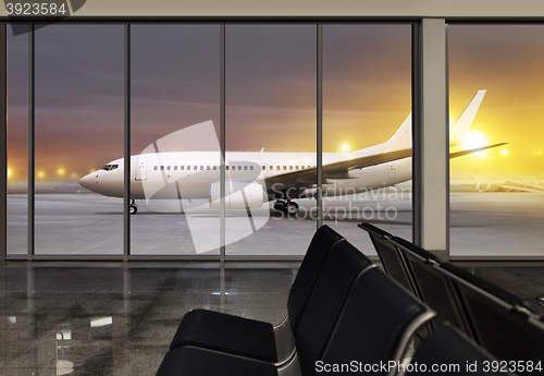 Image of window in airport at night