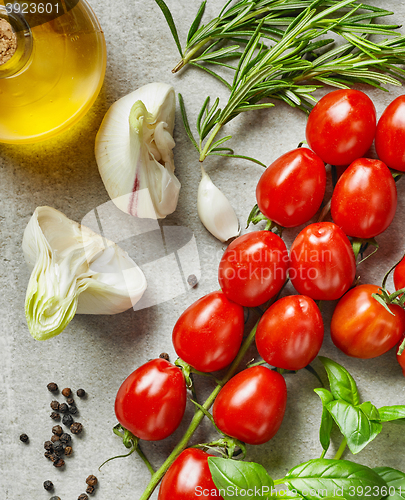 Image of various fresh vegetables and herbs