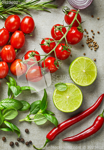 Image of various fresh vegetables and herbs