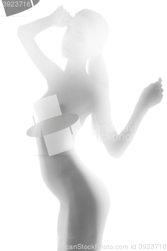 Image of Silhouette of young sexy woman on white background