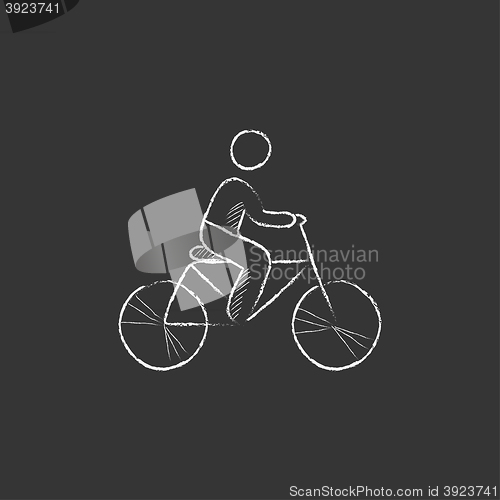 Image of Man riding bike. Drawn in chalk icon.