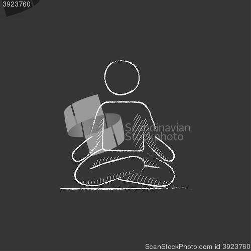 Image of Man meditating in lotus pose. Drawn in chalk icon.