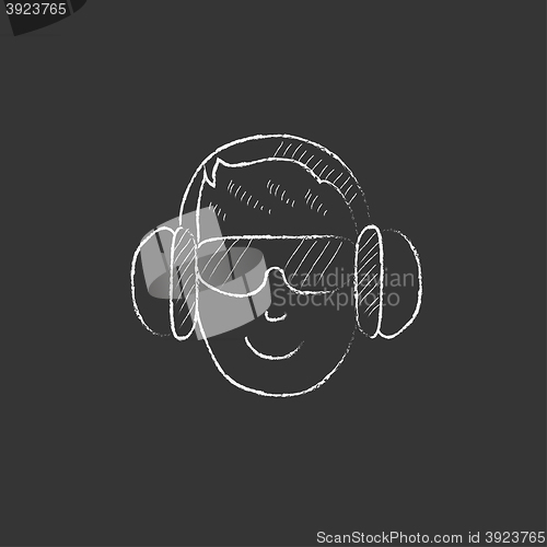 Image of Man in headphones. Drawn in chalk icon.