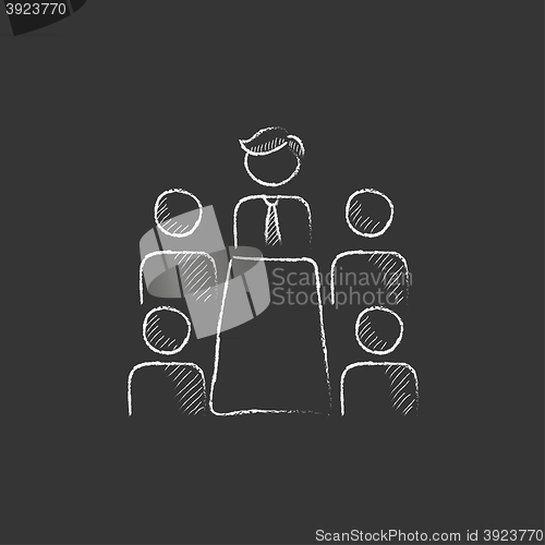 Image of Business meeting in the office. Drawn in chalk icon.