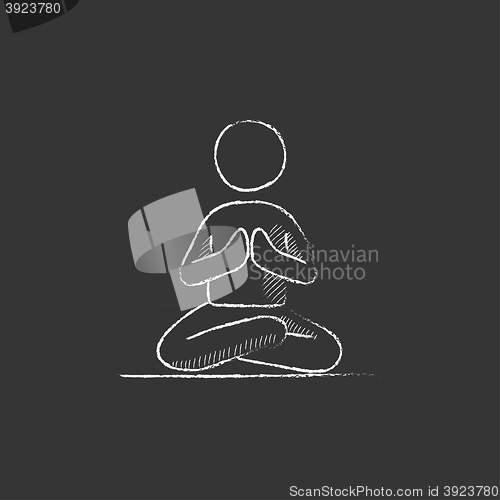 Image of Man meditating in lotus pose. Drawn in chalk icon.