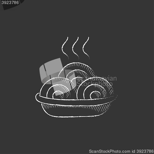 Image of Hot meal in plate. Drawn in chalk icon.