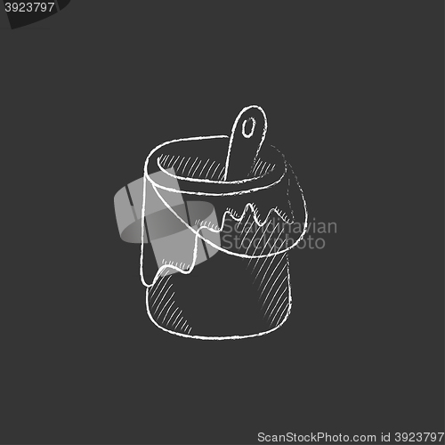 Image of Paint brush in the paint tin. Drawn in chalk icon.