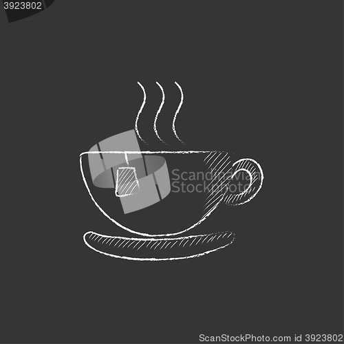 Image of Hot tea in cup. Drawn in chalk icon.