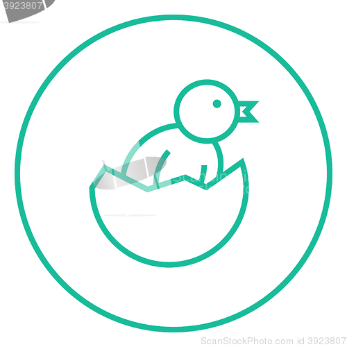 Image of Chick peeking out of egg shell line icon.