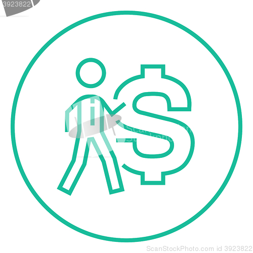Image of Businessman with big dollar symbol line icon.