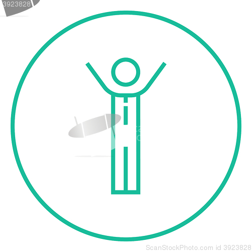 Image of Man with raised arms line icon.