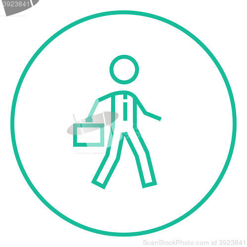 Image of Businessman walking with briefcase line icon.
