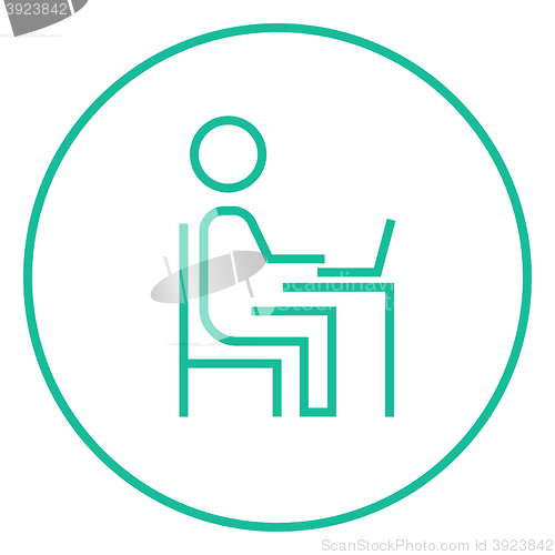 Image of Businessman working at his laptop line icon.