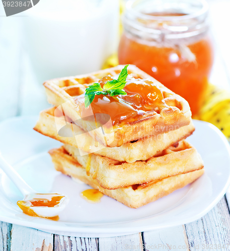 Image of waffles with apricot jam 