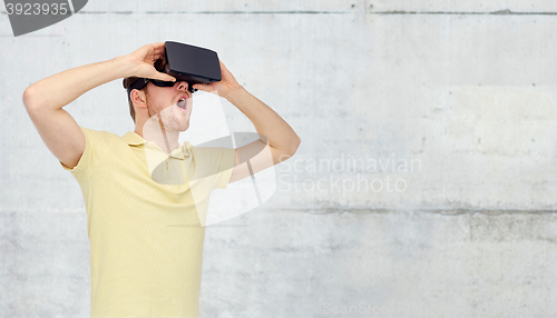 Image of man in virtual reality headset or 3d glasses