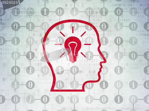 Image of Finance concept: Head With Lightbulb on Digital Data Paper background