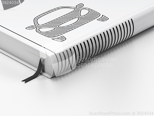 Image of Vacation concept: closed book, Car on white background