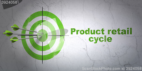 Image of Advertising concept: target and Product retail Cycle on wall background